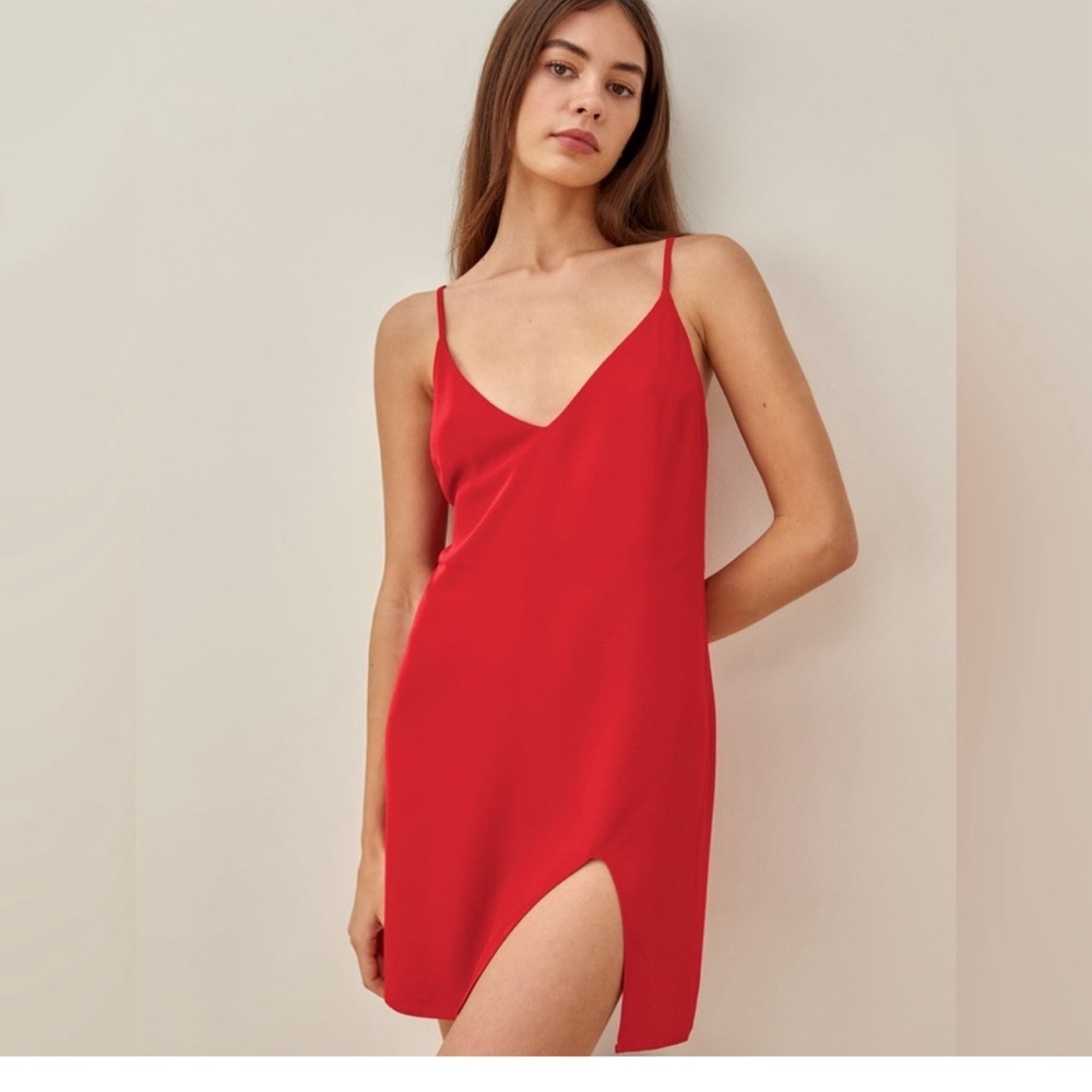 Reformation Marlowe Red Mini Slip Spaghetti Strap Dress w slit Size XL